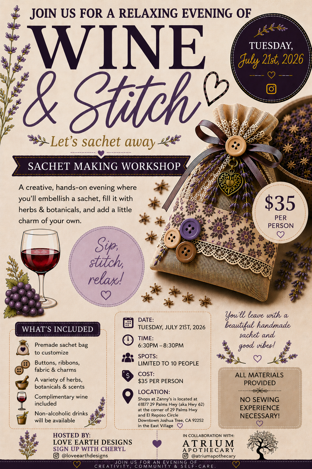 Wine and Stitch Workshop