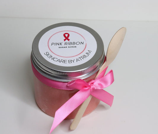 Pink Ribbon Sugar Scrub, fragrance notes of lemon zest | cotton candy | vanilla | moonflower.