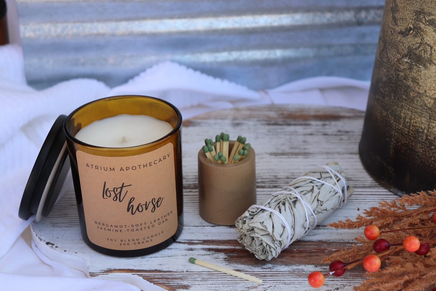 Leather Bergamot Jasmine Candle | Lost Horse | 10oz Soy Blend | Masculine Gift