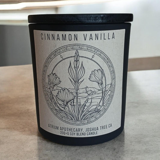 Cinnamon Vanilla Candle | Black Glass Jar | Holiday Gift | Handmade | Fall