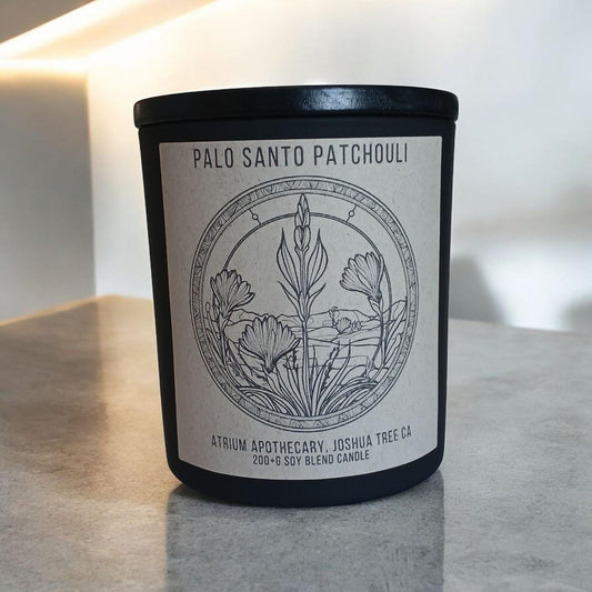 Palo Santo Patchouli Candle | Earthy Wood Scent | 10oz Soy Blend | Black Jar | Gift For Home