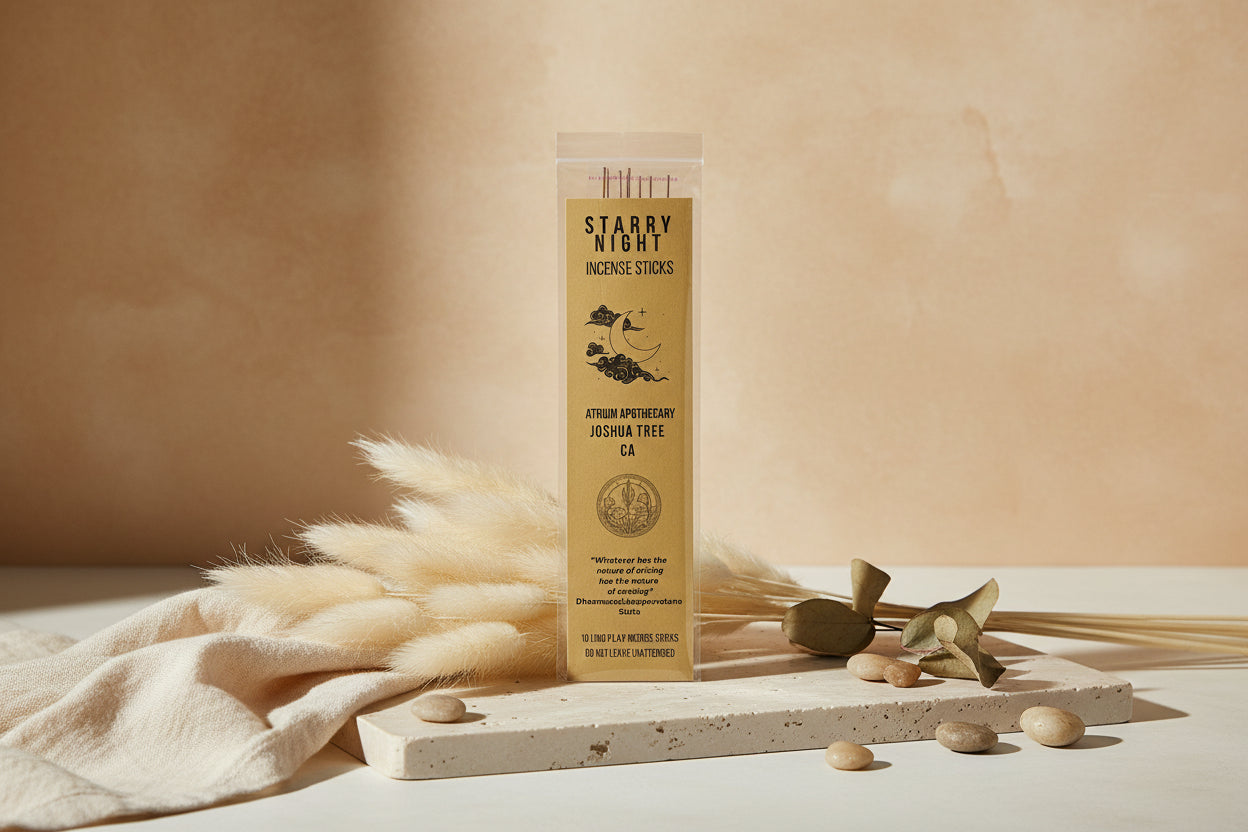 Pack of 'Starry Night' incense sticks with a clear plastic wrap on a white background